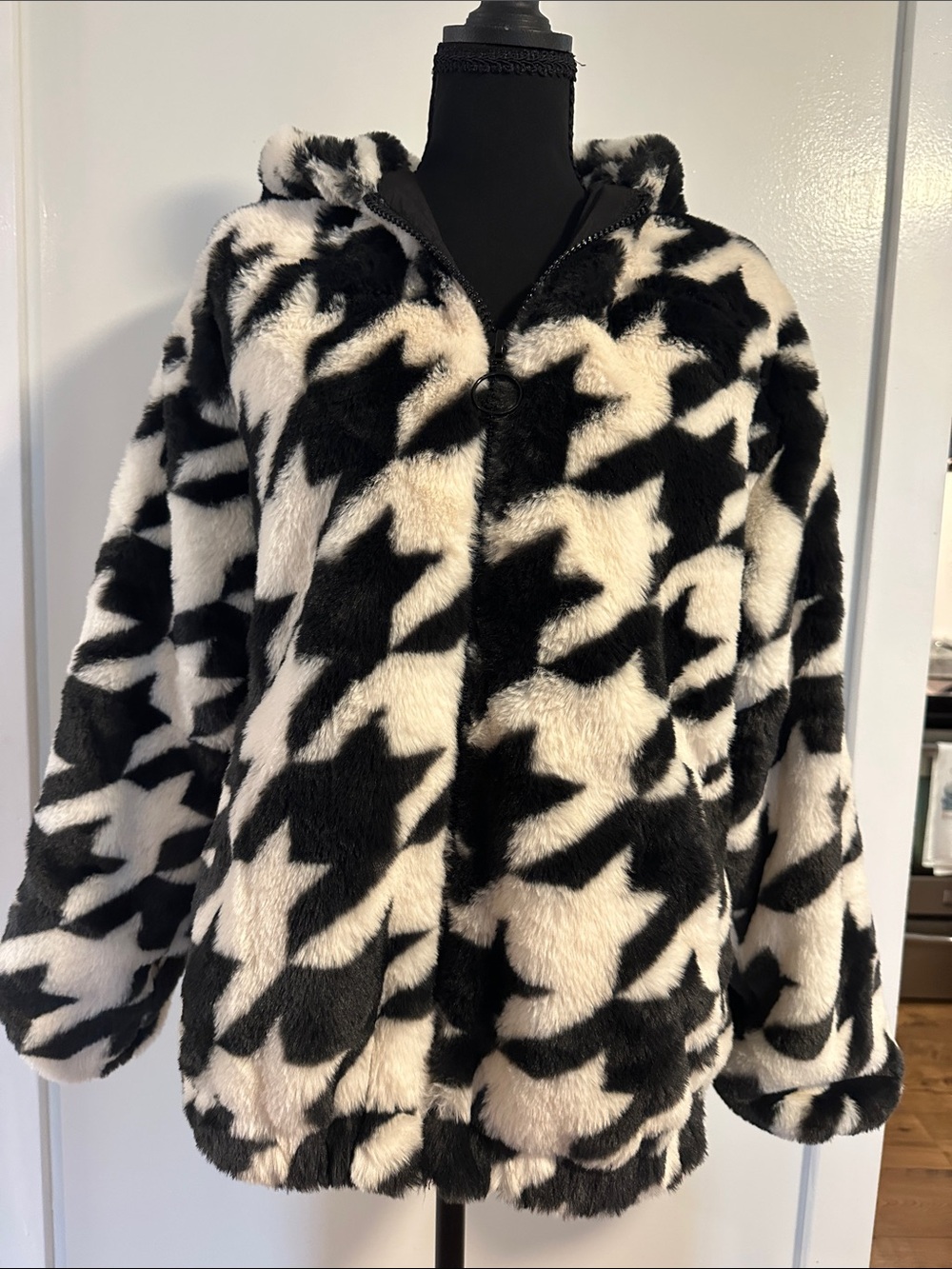 Faux Fur Black & White Hooded Jacket